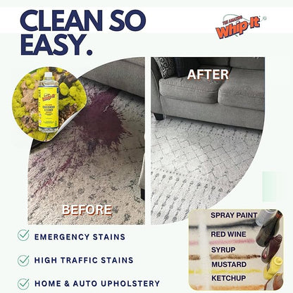 Whip-It Stain Remover and Concentrate Kit, 2-32oz Concentrates & 1-32 OZ Pro Spray Stain Remover, Makes 64 Bottles, Removes Coffee, Wine, Baby Stains, Pet Stains, Plant Based, Enzyme Cleaner, 500 Uses