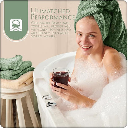 MAURA Basics Performance Bath Towels 100% Turkish Cotton with Hook Loops. Extra Large Luxury Absorbent Plush Towel Sets for Bathroom, Daily Use American Standard Size 27”x54”, Sage Green