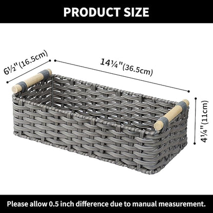 GRANNY SAYS Wicker Baskets for Storage, Wicker Baskets for Shelves, Waterproof Toilet Tank Topper, Toilet Paper Basket for Back of Toilet, Gray
