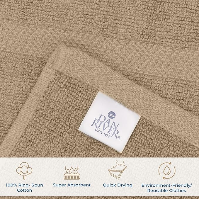 DAN RIVER Classic Cotton Bath Mats Set of 2 – Not a Bathroom Rug, Ultra Soft, Highly Absorbent & Machine Washable Bath Mat Towel for Bathroom Floor Mat – Durable, Quick-Dry, 21x34 Inches, Tan