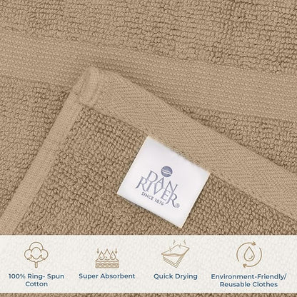 DAN RIVER Classic Cotton Bath Mats Set of 2 – Not a Bathroom Rug, Ultra Soft, Highly Absorbent & Machine Washable Bath Mat Towel for Bathroom Floor Mat – Durable, Quick-Dry, 21x34 Inches, Tan