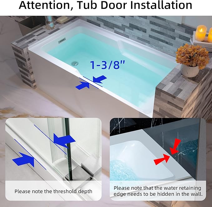 WOODBRIDGE 54" Acrylic Rectangular Alcove Soaking Bathtub in White with Left Drain, Brushed Nickel pop-UP Drain Included BA5430L