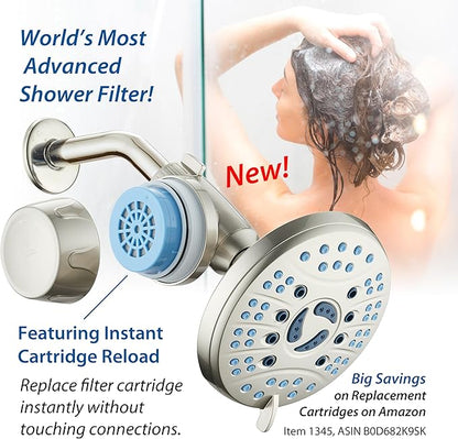 AquaCare Skin & Hair - World's Only Universal Shower Water Filter for All Shower Head Types with ON/OFF Filtration Modes, Instant Cartridge Reload & Stay-Clean American KDF Cartridge, Satin Nickel
