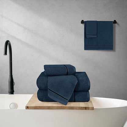 MyOwn Ultra Soft 6 Pack Cotton Towel Set, Contains 2 Bath Towels 28x55 inch, 2 Hand Towels 16x24 inch & 2 Wash Coths 12x12 inch, Ideal Everyday use, Compact & Lightweight - Mineral Blue