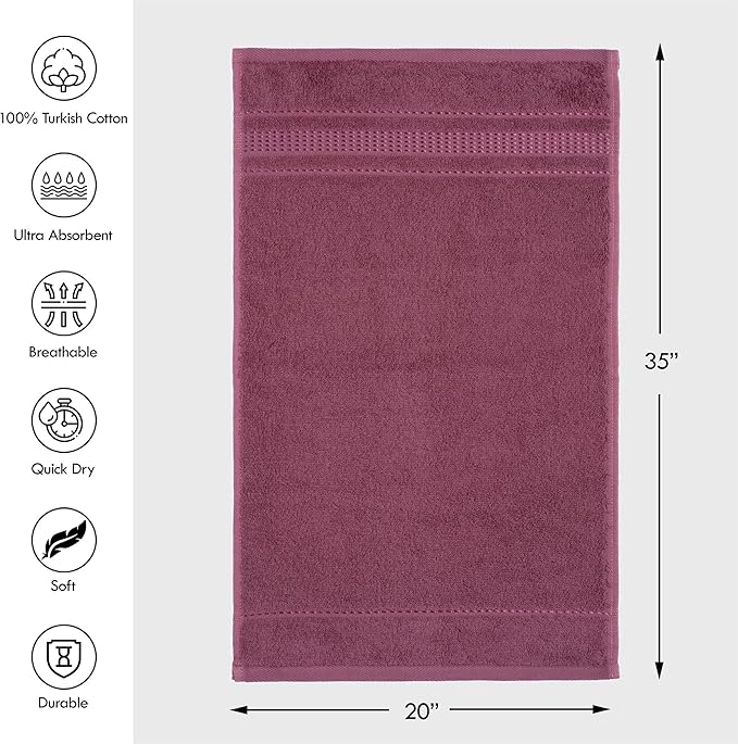Melissa Linen Hand Towels, Set of 2, 100% Turkish Cotton Face Hand Towels for Bathroom, 20 in x 35 in, Absorbent, Quick Dry, Spa and Hotel Quality Bathroom Towels, Dark Reddish Purple