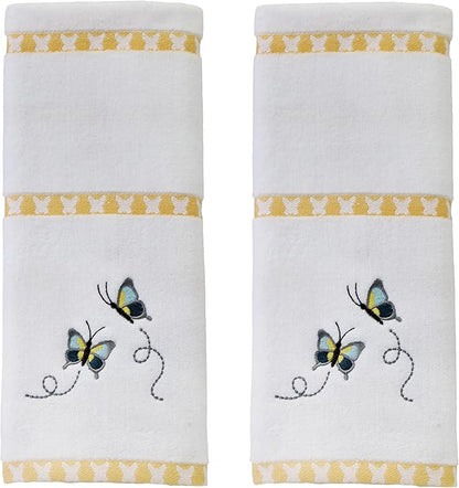 SKL Home Dancing Butterflies Hand Towel 2pc Set for Bath/Kitchen/Bar & Gift, White