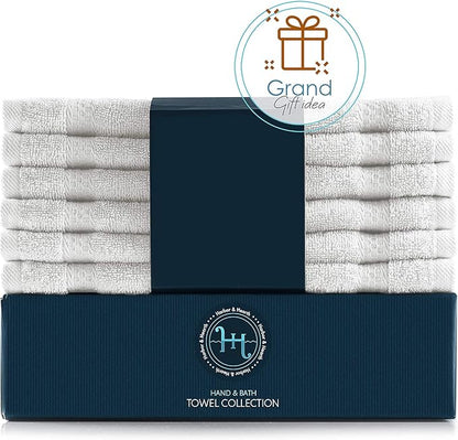 Hearth & Harbor Washcloths 12 Pack - 100% Cotton Washcloth for Body and face, High Absorbent and Soft 13"x13" Body Wash Cloth, Quick Dry - White Washcloths