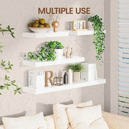 Heimlove 36 inch Floating Shelves for Wall,2 Packs Natural Pine Solid Wood Floating Shelves, 8 inches Deep Wooden Shelves for Kitchen Bedroom Office & Living Room Display Wall Decor