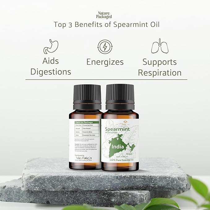Spearmint Essential Oil - Direct from Essential Oils India - Steam Distilled - Aceite Esencial de Menta Verde for Aromatherapy, Massage, Diffuser, DIY Candle and Soap Making - 15ml