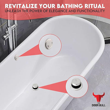 Tip-Toe Bathtub Drain Trim Kit with Two-Hole Overflow Faceplate – All Brass Tub Drain Stopper Replacement – Fits Fine or Coarse Thread Drain Shoe – Universal Tub Drain Assembly