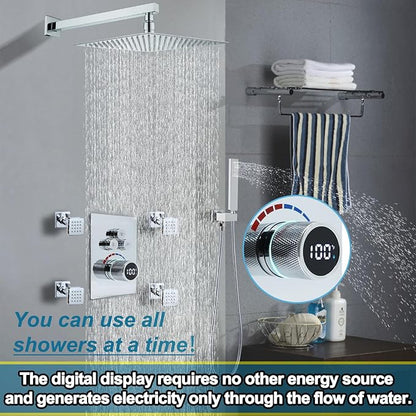 Digital Display Shower Valve Shower Valve 3 Way Shower Diverter Valve Shower Mixing Valve Can Use All the Time Polished Chrome