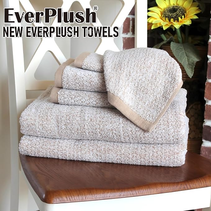Everplush Diamond Jacquard 6 Pieces Bath Towel Set, Luxury Super Soft Oversized everplush Towels, Highly Absorbent everplush Diamond Jacquard Quick Dry Bath Towel for Bathroom Brown Towels