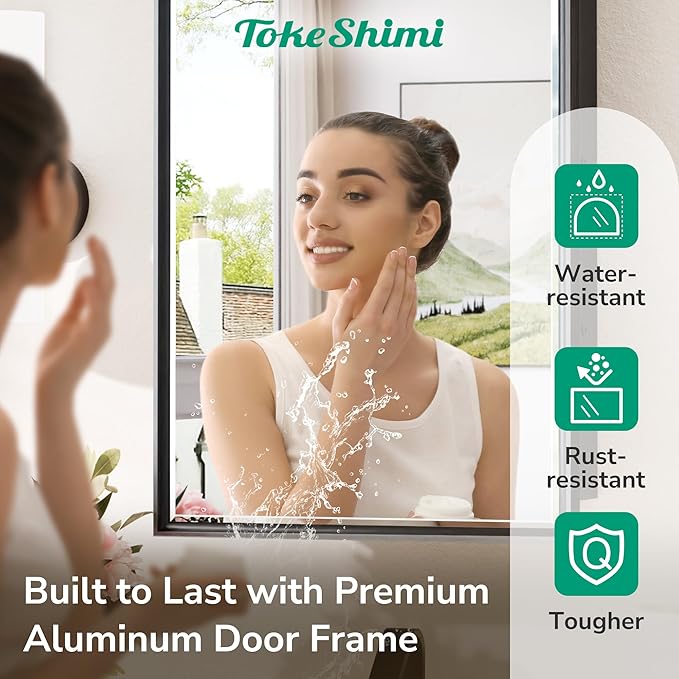 TokeShimi 48x30 Medicine Cabinet Mirror Bathroom Vanity Black Metal Framed Recessed or Surface Mounted Medicine Cabinet with Beveled Mirror with Storage Aluminum for Modern Farmhouse