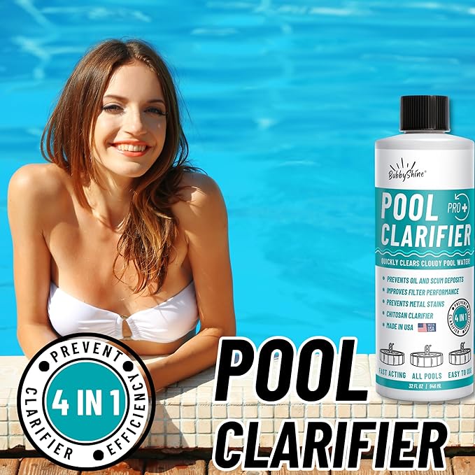 Pool Clarifier - Natural Chitosan Clarifier, Swimming Pool Cleaner Liquid, Cloudy Pool Water Treatment, Pool Chemicals for Inground Pools & Above Ground Pools, 32oz