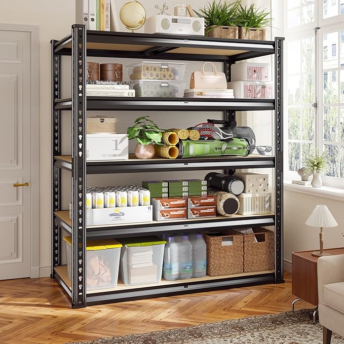 72.1" H Garage Shelving 2030LBS Garage Storage Shelves, 5 Tier Adjustable Metal Shelving, Storage Shelves for Storage, Basement, Warehouse, Pantry, Kitchen, 35.5" W x 15.7" D x 72.1" H, Black