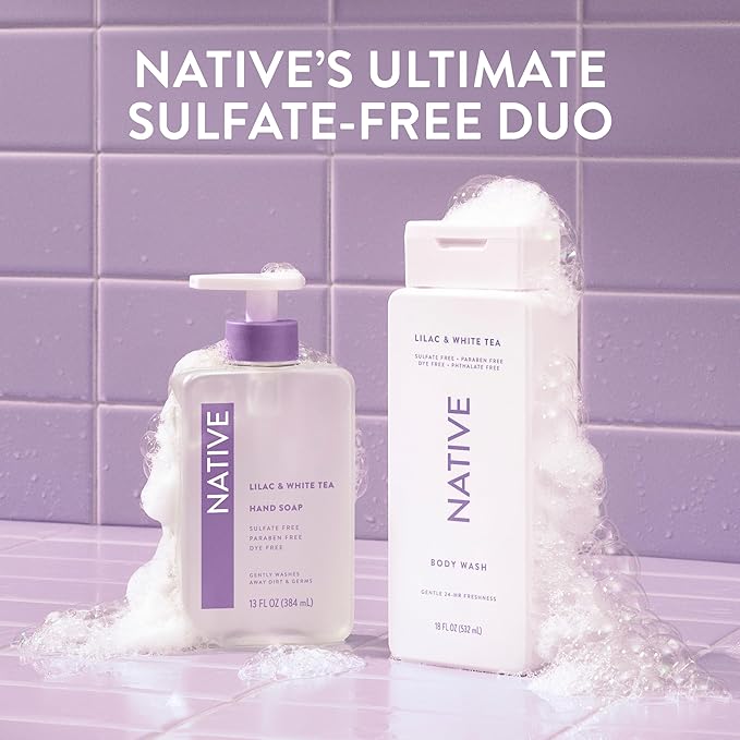 Native Body Wash Contains Naturally Derived Ingredients | For Women & Men, Sulfate, Paraben, & Dye Free Leaving Skin Soft and Hydrating | Lilac & White Tea 18 oz