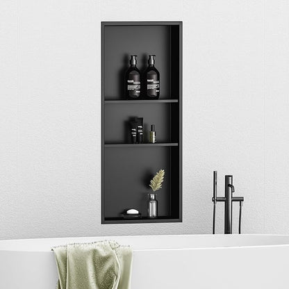 Neodrain 12X30 in Shower Niche, Matte Black 3 Layers Shower Shelf Stainless Steel Recessed Storage NO Tile Needed Recessed Niche Shower for Bathroom Storage