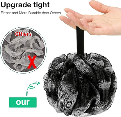 Bath Shower Loofah Sponge 60g Bath Mesh Pouf Shower Ball Body Scrubber Exfoliating Bath Sponge for Women and Men, Set of 4, Black