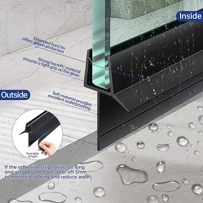 2-Pack Frameless Shower Door Bottom Seal (3/8" X 39") Clear Glass Seal Strip Shower Door Sweep - Stop Shower Leaks, Black