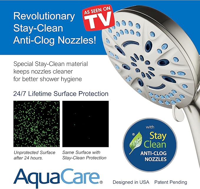 AquaCare Magneton High-Pressure 8-mode Handheld Shower Head with Magnetic Guidance Docking System - 2 Magnetic Brackets, 5 inch Face, Hygienic Jets, 6 ft. Stainless Steel Hose - All Nickel Finish