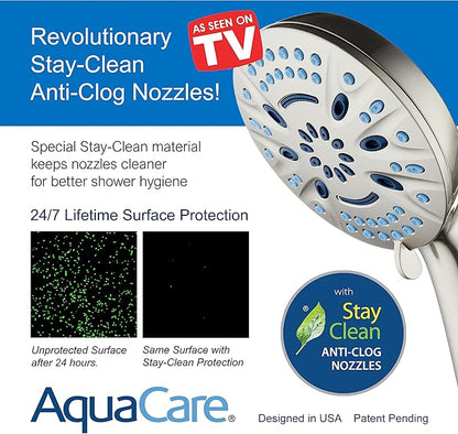 AquaCare Magneton High-Pressure 8-mode Handheld Shower Head with Magnetic Guidance Docking System - 2 Magnetic Brackets, 5 inch Face, Hygienic Jets, 6 ft. Stainless Steel Hose - All Nickel Finish