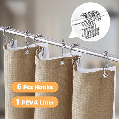 LaCyan 3 in 1 Waterproof Waffle Weave Shower Curtain and Clear Liner Set with 6 Stainless Steel Hooks Double Sided for Bathroom 72 Inches Heavy Duty Polyester Fabric Shower Curtains 36x72