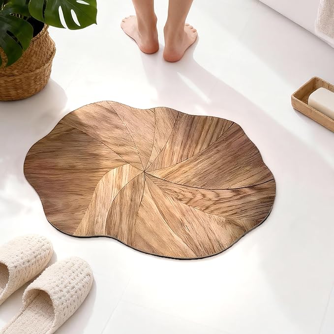 TimberFlow Medium-Small Bath Mat with Water-Absorbant Nano-Porous Diatom Surface, Pet-Friendly Quick-dry Non-slip Shower Rug with Portable Storage Bag, Machine Washable 4-Layer Design