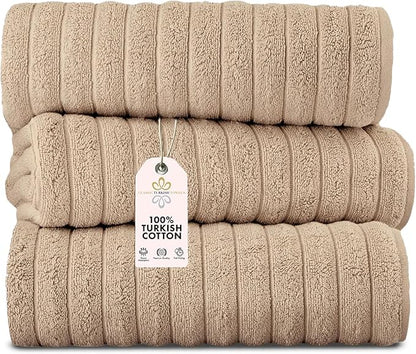 Classic Turkish Towels CTT - Luxury 3 Piece Jumbo Bath Sheets, 100% Turkish Cotton, Absorbent & Ultra Comfy Bath Towel Sheets for Hotels & Spa | 40"x65" (Almond Beige)