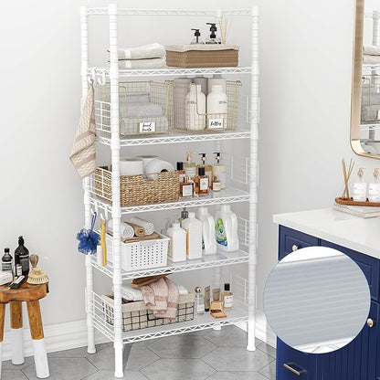 FUTASSI Metal Storage Rack, Storage Organizer Shelves for Kitchen, Bathroom, Living Room, Balcony and Garage, 5 Tiers Narrow Bookshelf, 21.2" W x 9.4" D x 59.2" H, Load 400lbs, White