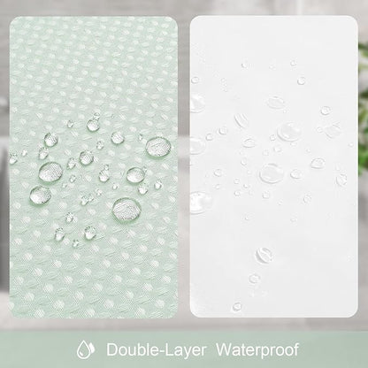 3 in 1 Long Mint Green Shower Curtain Set-72 W x 78 H, Modern Waffle and PEVA Liner Set with 12 Stainless Steel Hooks, Waterproof Fabric for Bathroom