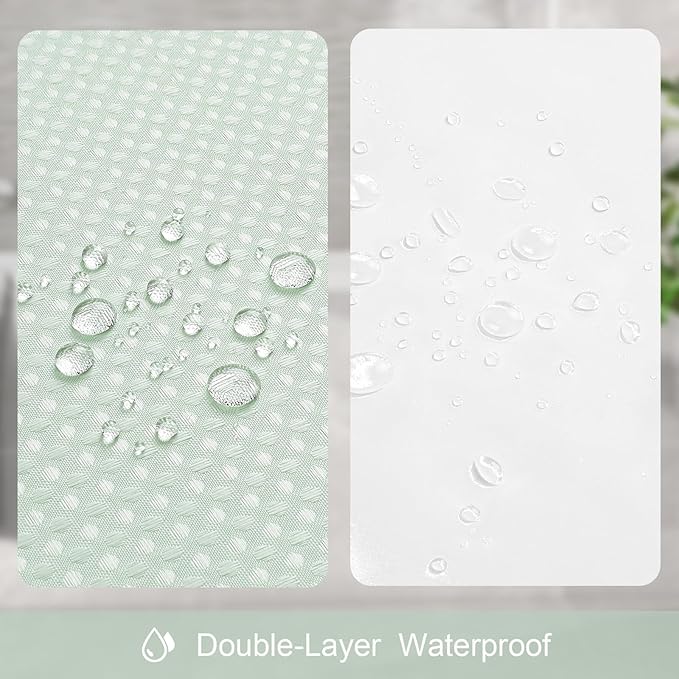 3 in 1 Stall Half Size Mint Green Shower Curtain Set-36 W x 72 H, Modern Waffle Waterproof Fabric and PEVA Liner Set with Stainless Steel Hooks