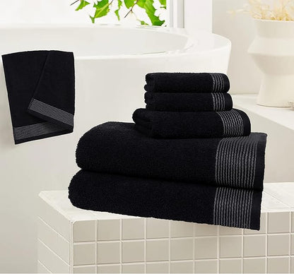 Belizzi Home 100% Cotton Ultra Soft 6 Pack Towel Set, Contains 2 Bath Towels 28x55 inchs, 2 Hand Towels 16x24 inchs & 2 Washcloths 12x12 inchs, Compact Lightweight & Highly Absorbant - Black