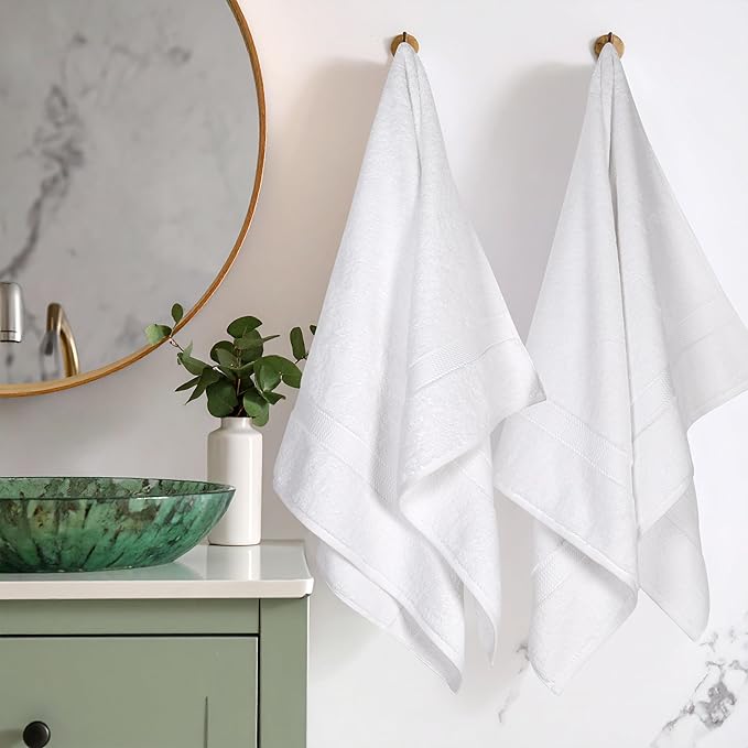 Superior Egyptian Cotton Pile Bath Towel Set of 2, Ultra Soft Luxury Towels, Thick Plush Essentials, Absorbent Heavyweight, Guest Bath, Hotel, Spa, Home Bathroom, Shower Basics, White