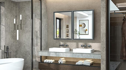 TokeShimi 36x24 Recessed Medicine Cabinet with Mirror Black, Beveled Bathroom Mirror with Storage Aluminum, Surface Mounted Metal Medicine Cabinets for Bathroom Vanity Wall