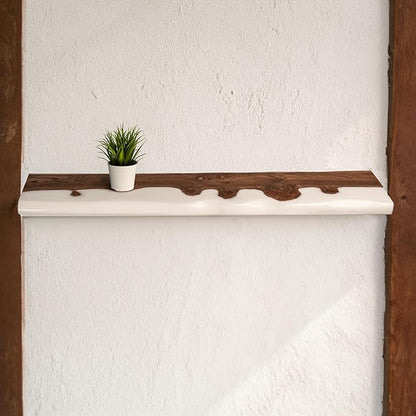 RWA Live Edge Floating Shelf – Unique Wood Floating Shelf for Wall Decor, Living Room, Bedroom, or Bathroom – Stylish Decorative Wall Shelves for Home & Office (Live Edge, Pearl - 12x6)