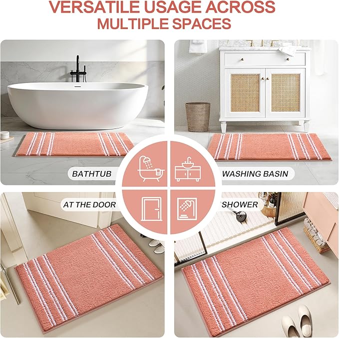 Kmson Bathroom Rugs Mat, 36"x24" Ultra Soft Washable Shaggy Chenille Bath Rugs, Non-Slip Fluffy Thick Water Absorbent Microfiber Mat for Bathtub, Sink and Shower, Pink