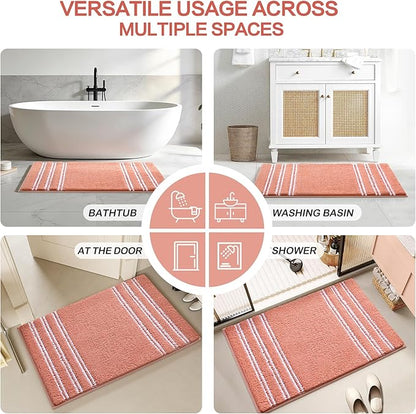 Kmson Bathroom Rugs Mat, 36"x24" Ultra Soft Washable Shaggy Chenille Bath Rugs, Non-Slip Fluffy Thick Water Absorbent Microfiber Mat for Bathtub, Sink and Shower, Pink
