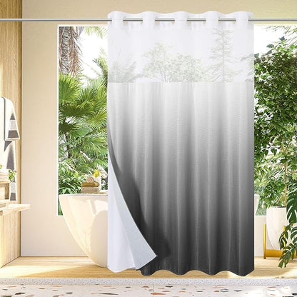 Gibelle No Hook Waffle Weave Shower Curtain with Snap-in Fabric Liner Set for Bathroom, Hotel Style with Mesh Top Window, Waterproof & Washable, Ombre Grey, 72x74