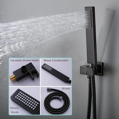 12"+8"+8" Triple Shower Heads Shower System Oil Rubbed Bronze Body Jets Shower Set with Handheld Sprayer and Temperature Display Valve,Full Body Shower System