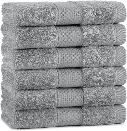 Aston & Arden Egyptian Wash Cloths - Pack of 6 - Oversized Ultra Soft Thick & Absorbent, 100% Ringspun Egyptian Cotton Bathroom Towel for Spa, Hotel, 600 GSM, 13 x 13 in, Dark Grey