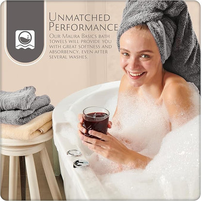 MAURA Basics Performance Bath Towels 100% Turkish Cotton with Hook Loops. Extra Large Luxury Absorbent Plush Towel Sets for Bathroom, Daily Use American Standard Size 27”x54”, Space Gray