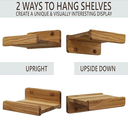 Handcrafted, Floating Shelves for Wall 5 inch, Waterproof, Wall Storage Shelves with Lip, Display Picture Ledge Shelf for Living Room Photo Frame, Natural Wood Hanging Book Shelves (Natural, Set 4)