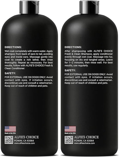 ALFIE'S CHOICE Fresh & Clean Dog Shampoo and Conditioner Set | 16 fl oz Each | Lavender & Rosemary | Deep Cleansing for Smelly Dogs | Deodorizing & Odor Control