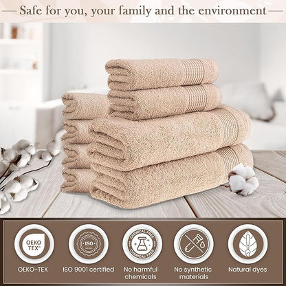 HALLEY Turkish Cotton Towels (Set of 8) 2 Bath Towels 2 Hand Towels 4 Washcloths, Super Soft Highly Absorbent 100% Cotton Towels for Bathroom and Kitchen for Mother’s Day (Tan)