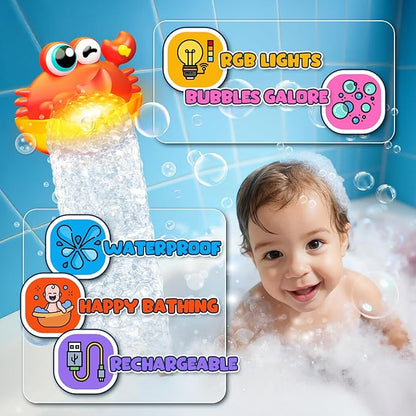 Bath Toys for Kids Ages 1-3,Light Up Baby Bath Toys Crab Bubble Maker with Colourful Light Toddler Bathtub Birthday Gifts Christmas Stocking Stuffers for Boys Girls Aged 1-3 2-4 3-5