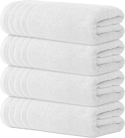 Avalon Towels Bath Towels Set of 4, Size 30 x 60 Inches, Highly Soft and Absorbent, Quick Drying, Lightweight, Perfect for Daily Use (White)