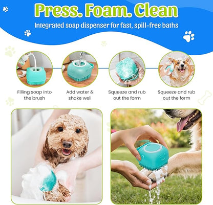 Dog Washing Hose Attachment–ALL IN ONE Dog Bath Supplies,Hose Soap Sprayer,Dog Washing Kit,Dog Drying Towel,Dog Tooth Brush, Dog Washing Brush, Dog Bath Scrubber and Dog Shampoo Brush