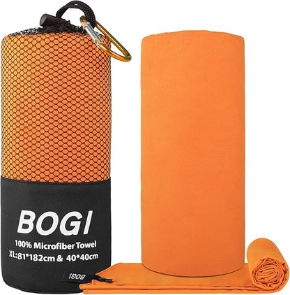 BOGI Microfiber Travel Sports Towel - Quick Dry, Soft Lightweight, Compact for Camping, Gym, Yoga, Swimming, Backpacking (XL:72''x32''+16''x16'' - Orange)