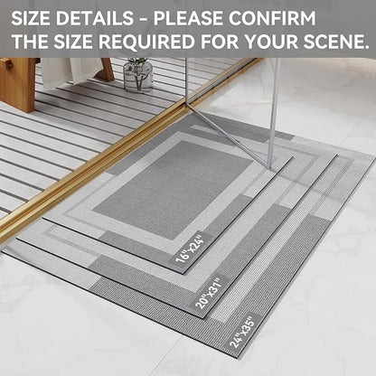 Non Slip Bath Mat, Rubber Backing Ultra Thin Bathroom Rugs Fit Under Door Quick Dry Super Absorbent Washable Bath Rug Shower Mat for Bathroom Floor Bathtub Shower Sink, Easy Care Gray 24"x 35"