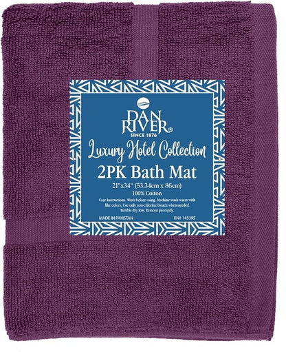 DAN RIVER Classic Cotton Bath Mats Set of 2 – Not a Bathroom Rug, Ultra Soft, Highly Absorbent & Machine Washable Bath Mat Towel for Bathroom Floor Mat – Durable, Quick-Dry, 21x34 Inches, Purple